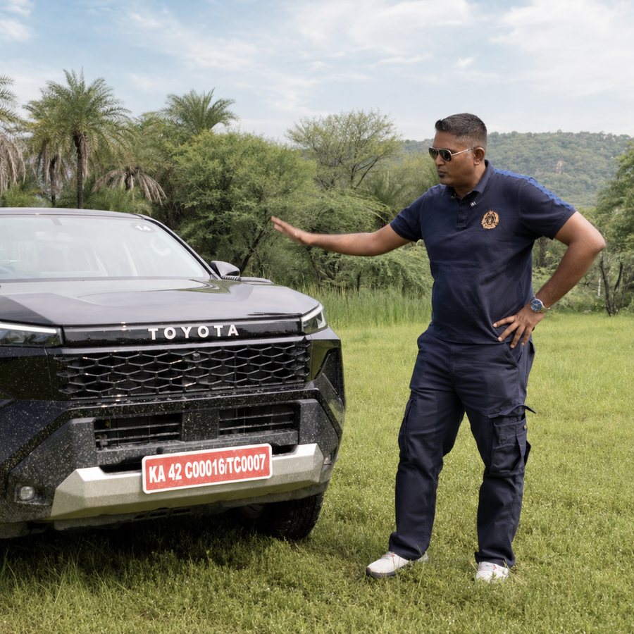 Ravindra Deopa reviewing a car